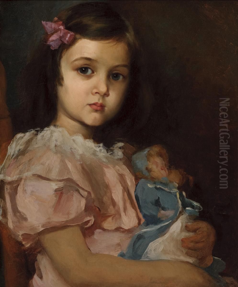 Girl with Doll Oil Painting by William Merritt Chase