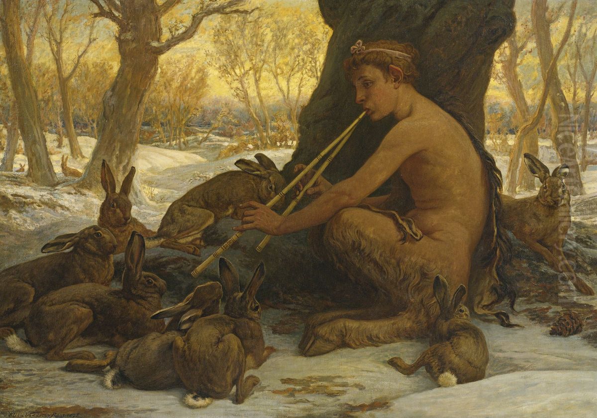 Young Marsyas (Marsyas Enchanting the Hares) Oil Painting by Elihu Vedder