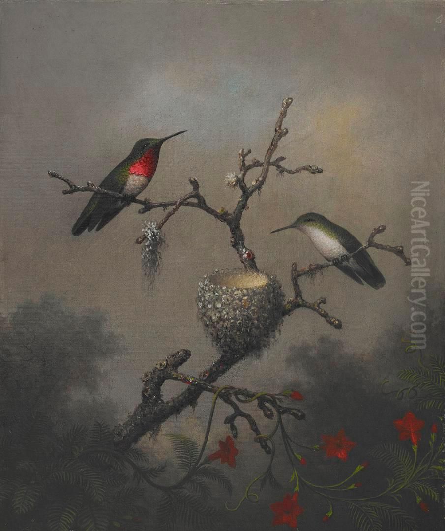 Ruby-throated Hummingbird Oil Painting by Martin Johnson Heade