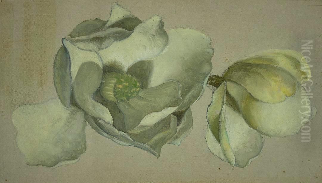 Study of Two Magnolia Blossoms Oil Painting by Martin Johnson Heade