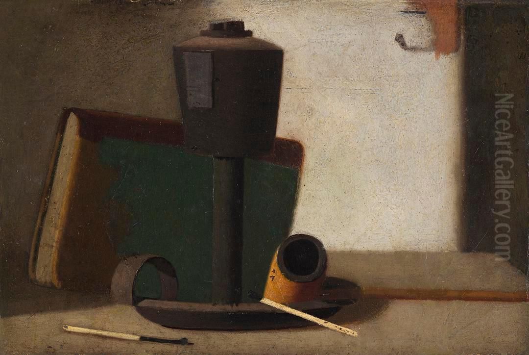 Green Book and Lard Lamp Oil Painting by John F. Peto