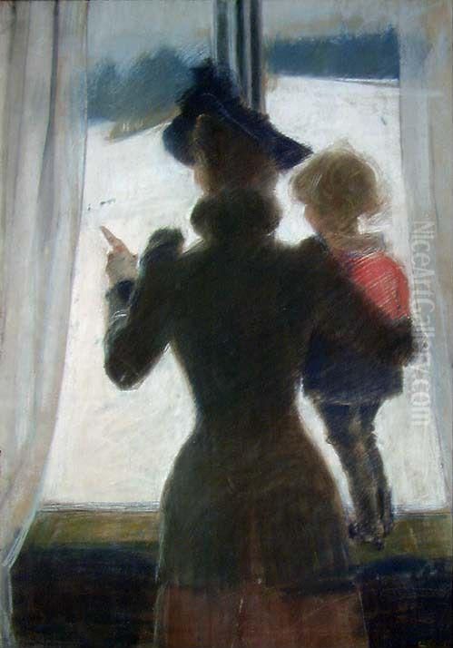 Oda og Per ved vinduet Oil Painting by Christian Krohg