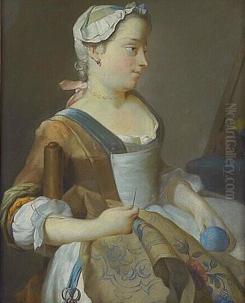 Jeune-fille brodant Oil Painting by Jean-Etienne Liotard