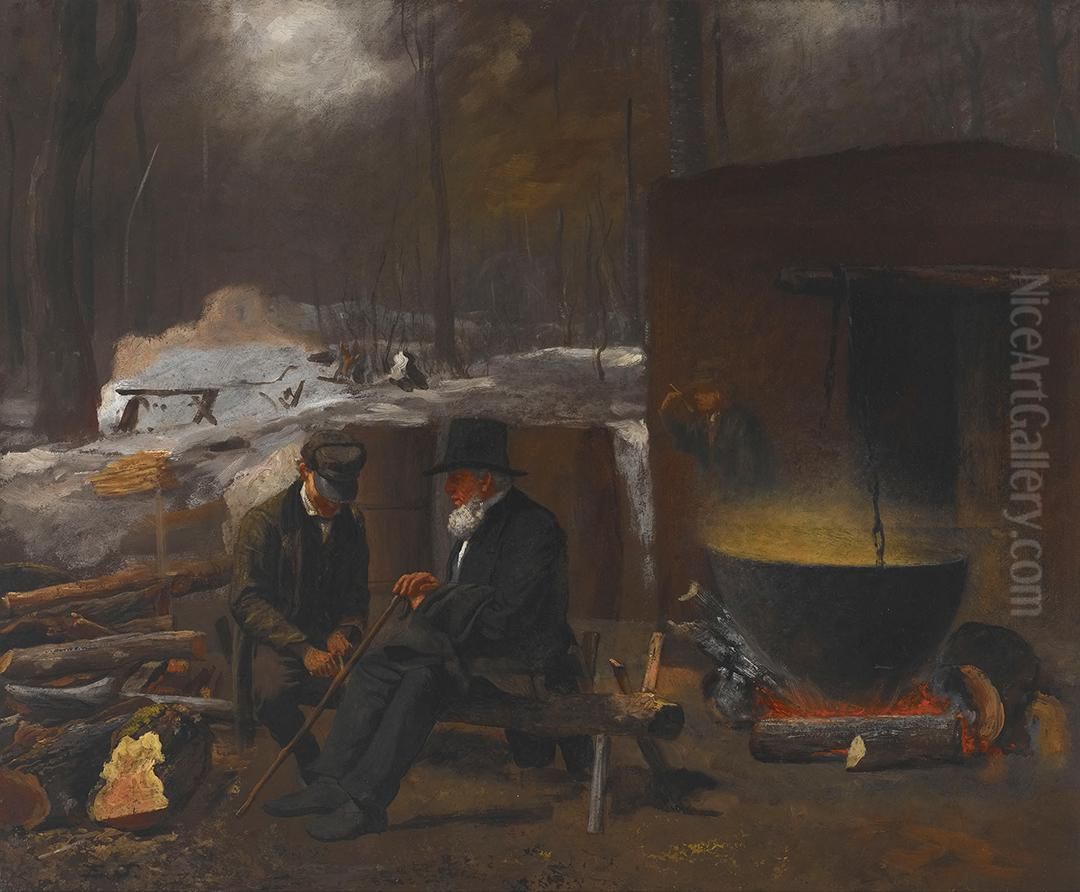 At the Camp-Spinning Yarns and Whittling Oil Painting by Eastman Johnson