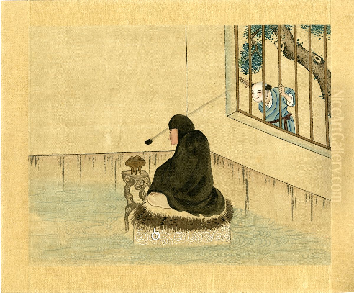 Unsigned album paintings depicting Taoist immortals. Oil Painting by unknown