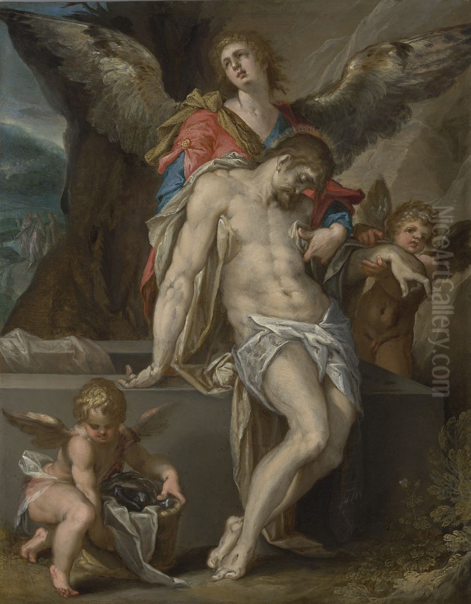 Engelen dragen het lichaam van Christus (Engelenpieta) Oil Painting by Bartholomeus Spranger
