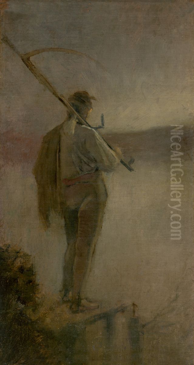 Kosec pri rieke Oil Painting by Laszlo Mednyanszky