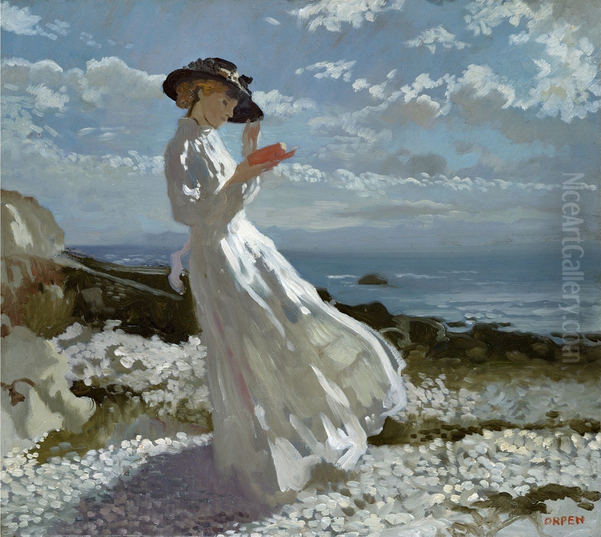 Grace reading at Howth Bay Oil Painting by William Orpen