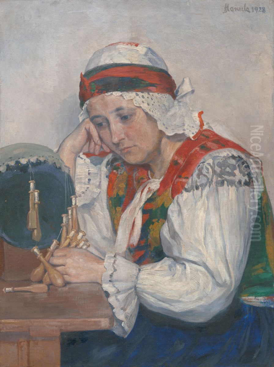 Cipkarka Oil Painting by Jozef Hanula