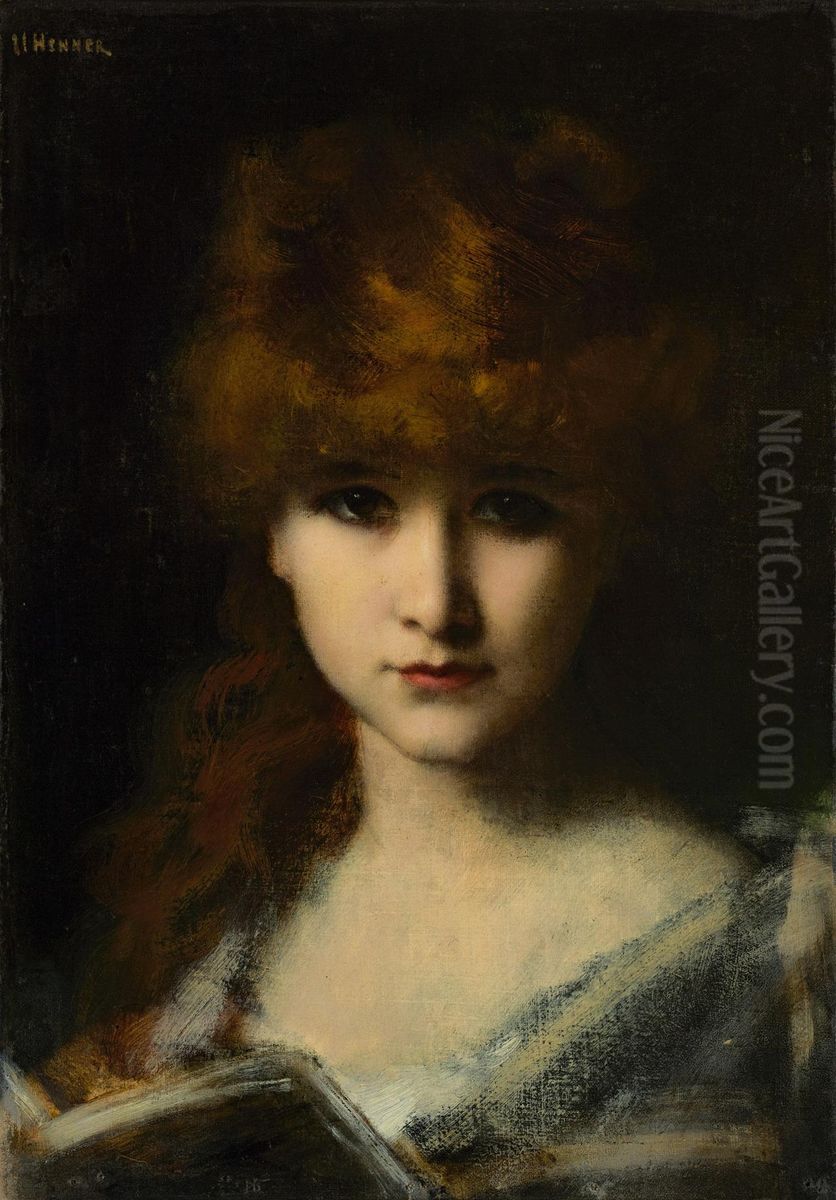 Jeune fille au livre Oil Painting by Jean-Jacques Henner