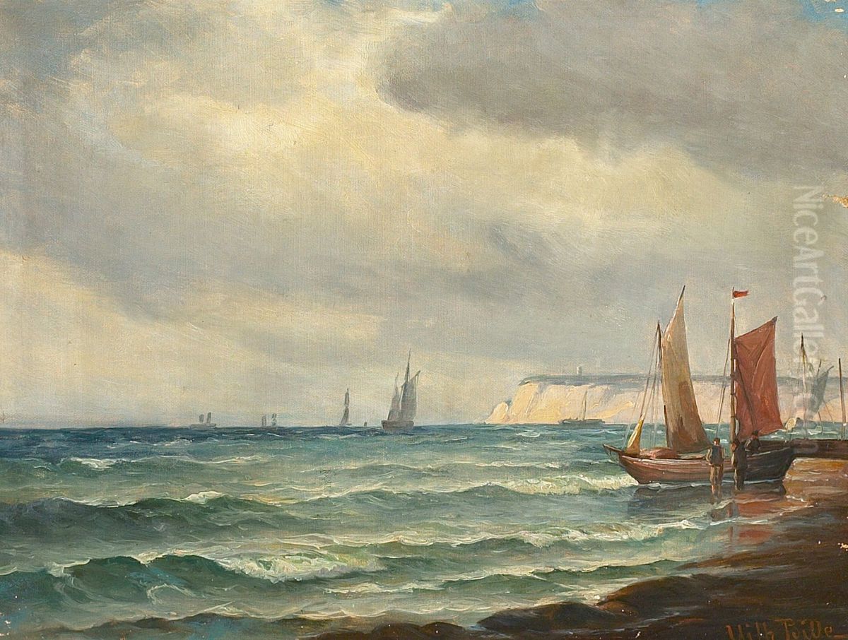 Boats off the coast of Dover. Oil Painting by Vilhelm Bille