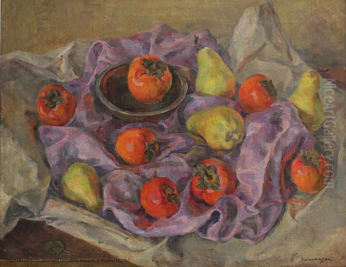 Still life with persimmon Oil Painting by Eranuhi Aslamazyan