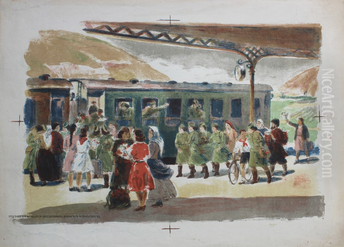 The girls are sent to the front Oil Painting by Eranuhi Aslamazyan