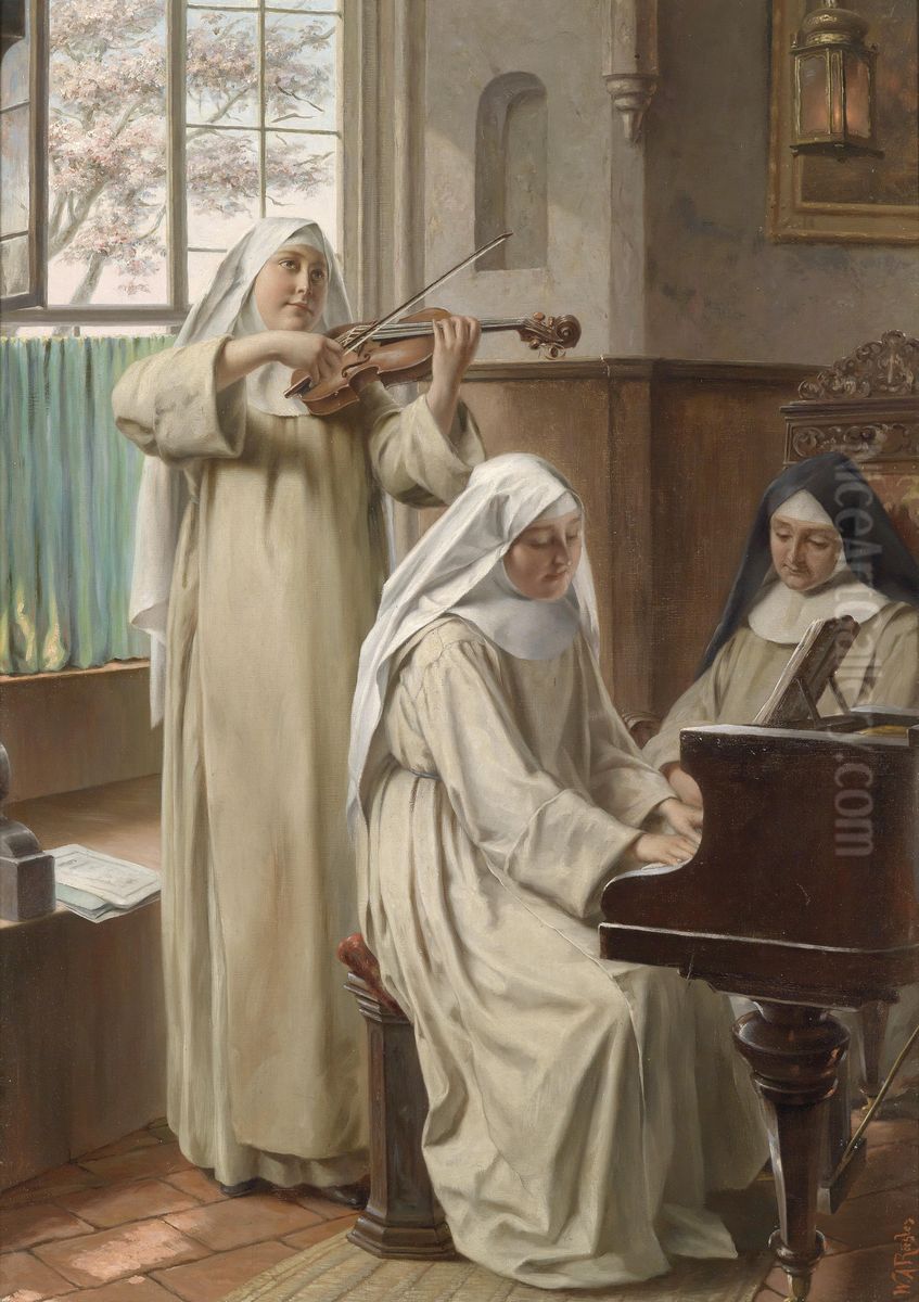 Musik im Kloster Oil Painting by August Wilhelm Rosler