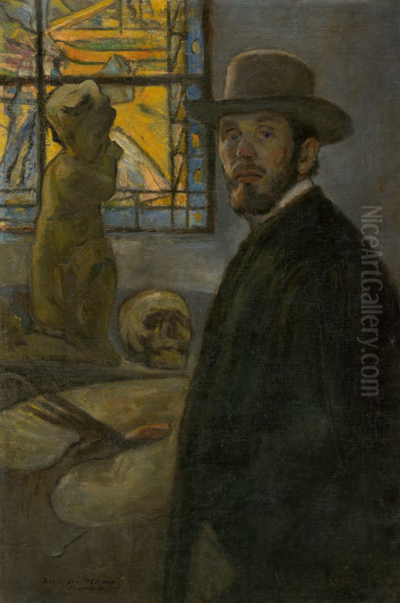 Vlastna podobizen Oil Painting by Elemir Halasz-Hradil