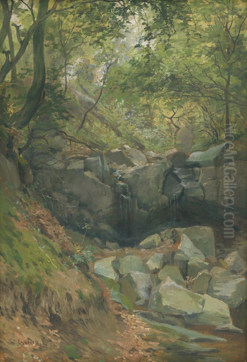 Lesny potok Oil Painting by Lajos Csordak