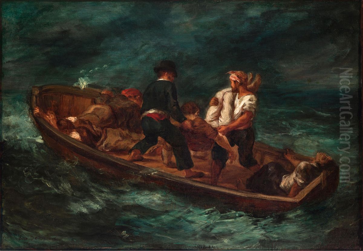 Apres le naufrage (Le bateau Don Juan - le cadavre est jete dans l'eau) Oil Painting by Eugene Delacroix