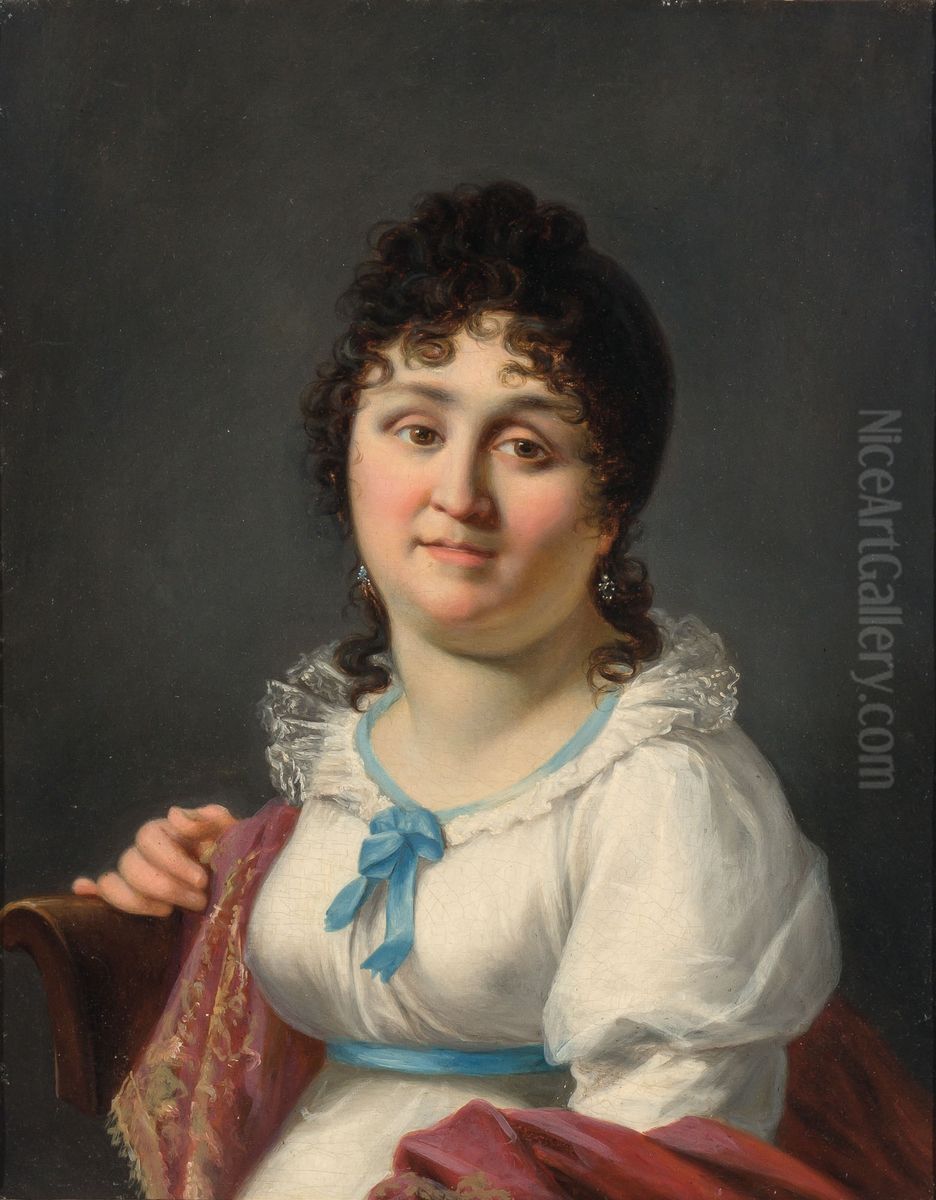 Madame Regnault with a Blue Ribbon Oil Painting by Jean-Baptiste Regnault