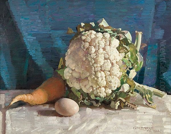 Egg and cauliflower still life Oil Painting by George W. Lambert