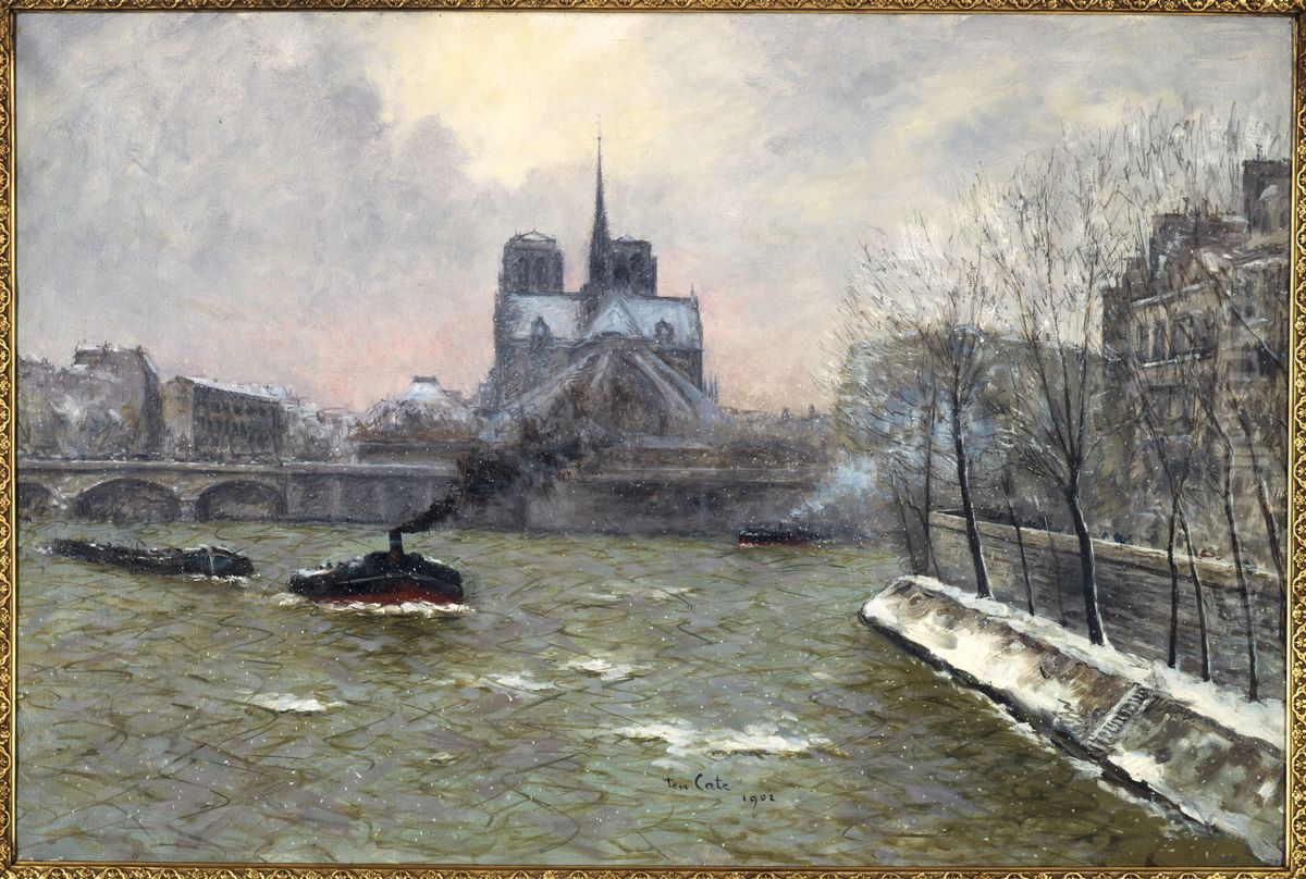 Le chevet de Notre-Dame, vu du pont de la Tournelle, effet de neige Oil Painting by Siebe Johannes ten Cate