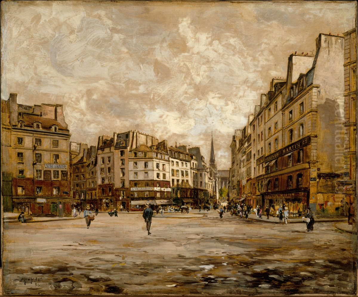 La Place Maubert, en 1888 Oil Painting by Emmanuel Lansyer