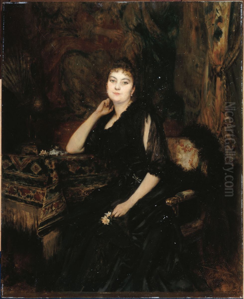 Portrait de Madame Olympe Heriot, nee Cyprienne Dubernet (1857-1947) Oil Painting by Theobald Chartran