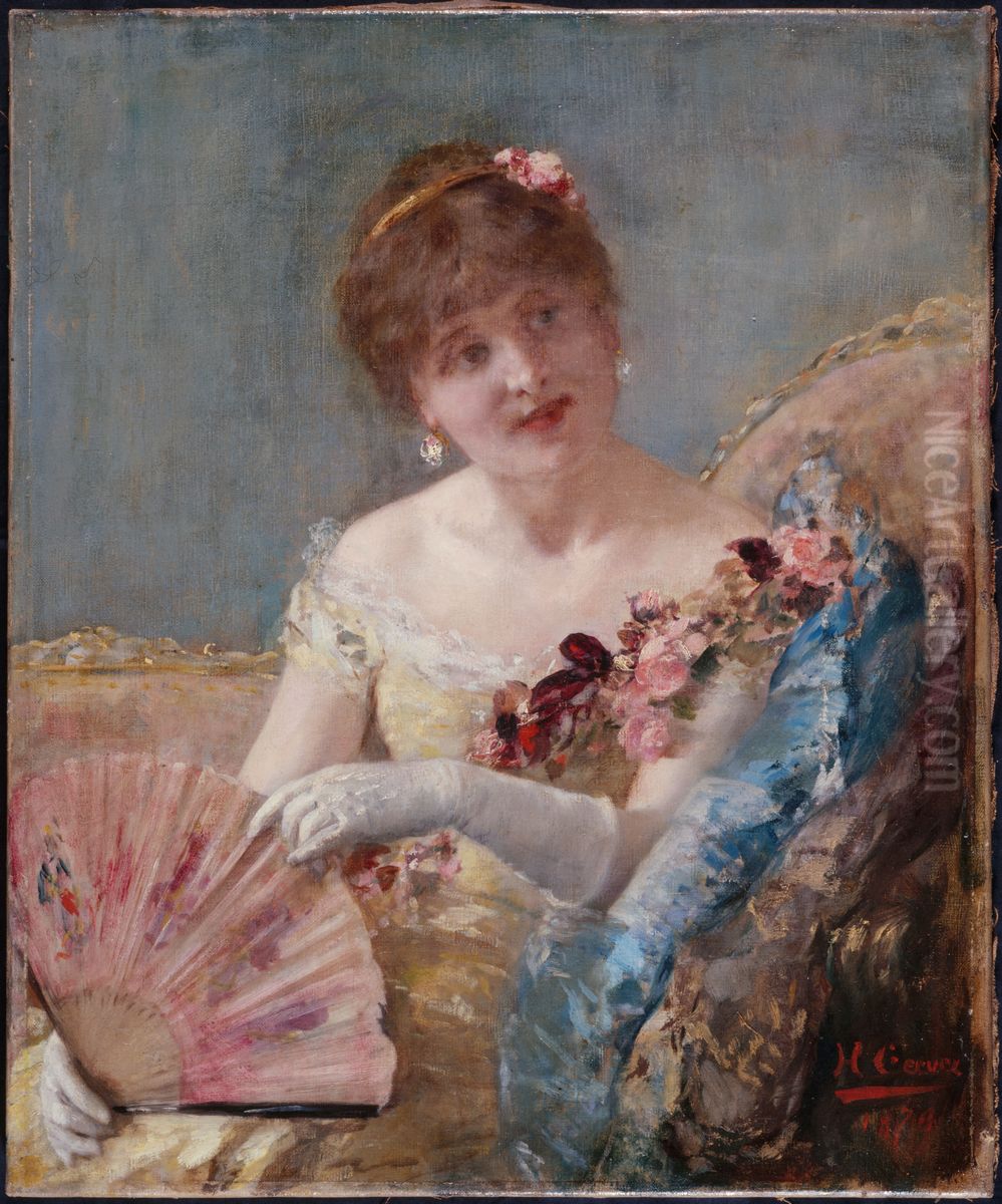 Femme a l'eventail (Portrait de Rejane?) Oil Painting by Henri Gervex