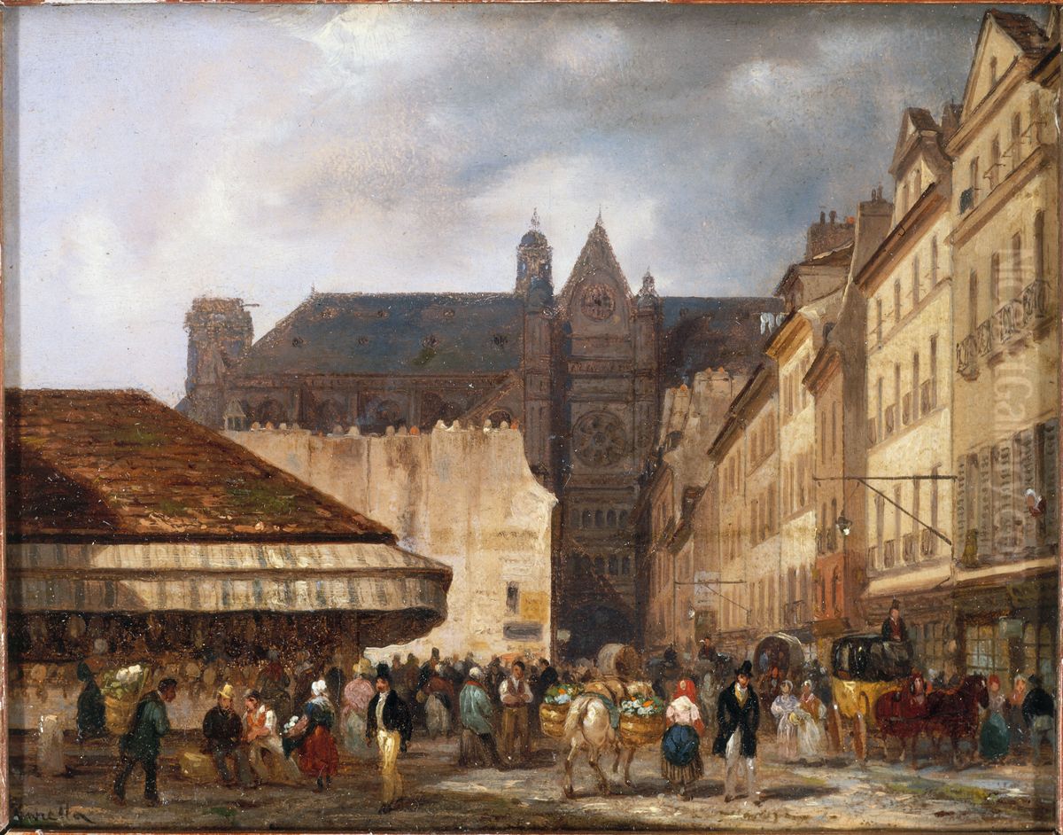 La rue des Prouvaires et l'eglise Saint-Eustache Oil Painting by Giuseppe Canella