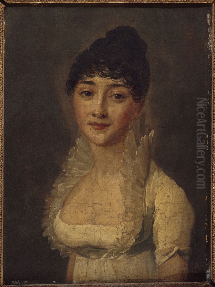 Portrait de femme en robe blanche Oil Painting by Louis-Leopold Boilly