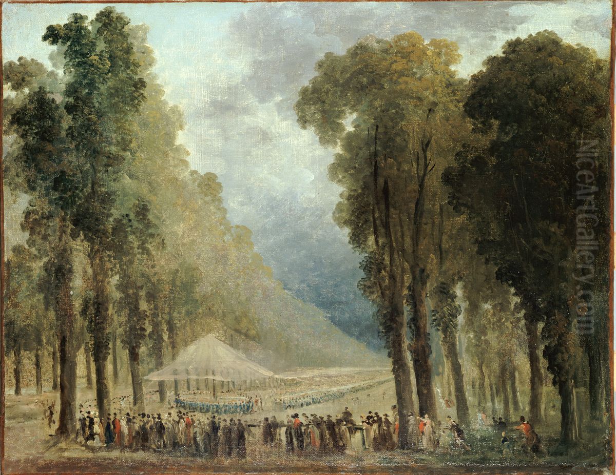 Repas servi aux troupes dans une allee des Champs-Elysees ou dans le parc de Saint-Cloud Oil Painting by Hubert Robert