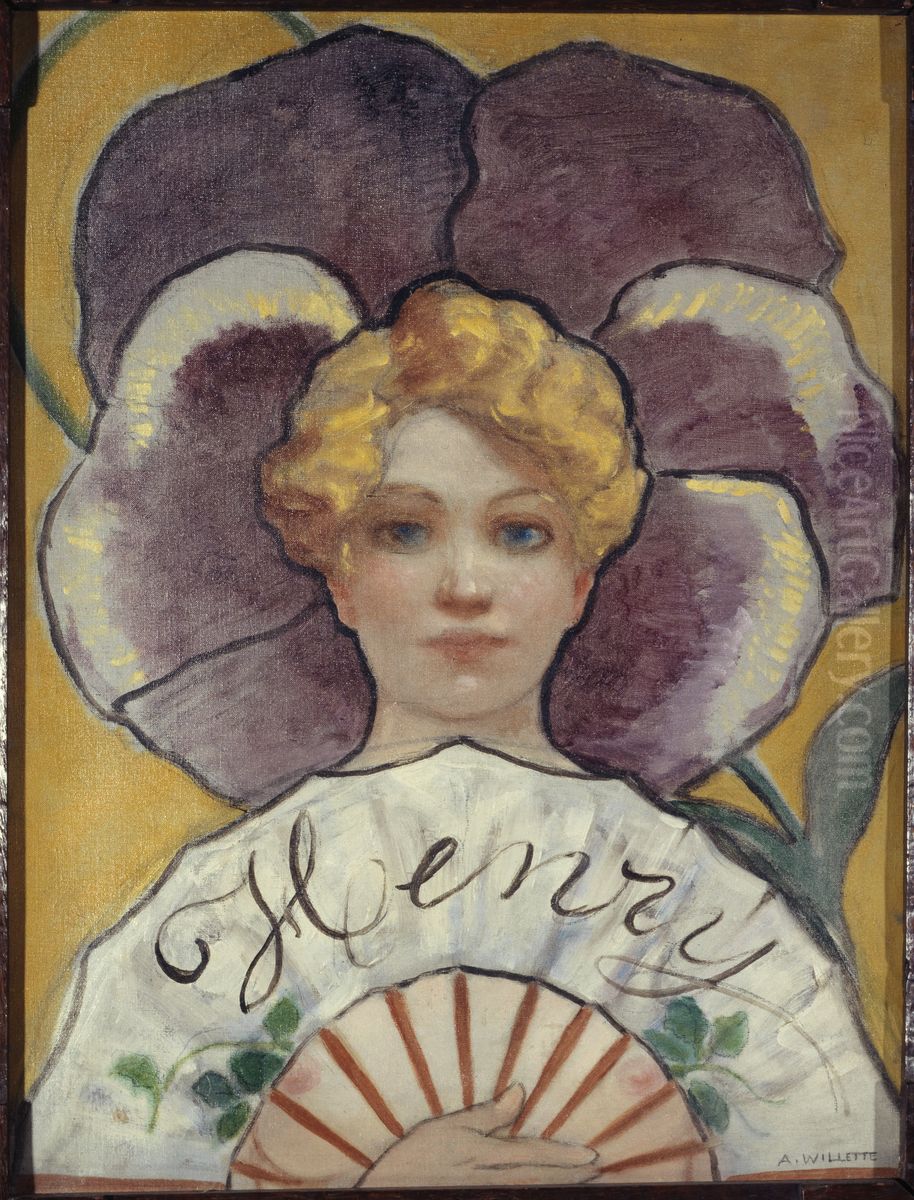 A la Pensee Enseigne de la maison Henry, autrefois rue du Faubourg Saint-Honore Oil Painting by Adolphe Willette