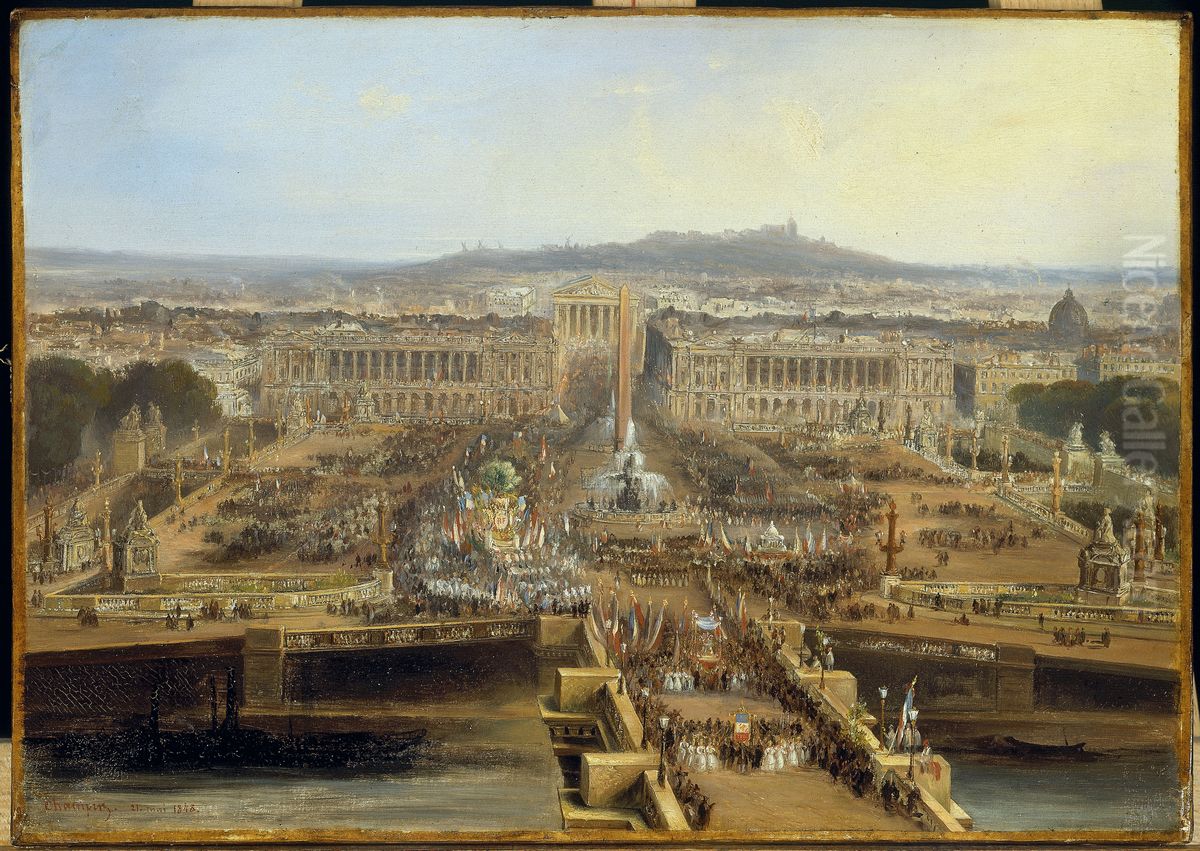 Fete de la Concorde, le 21 mai 1848 : defile sur la place de la Concorde des corporations ouvrieres se rendant au Champ-de-Mars Oil Painting by Jean-Jacques Champin