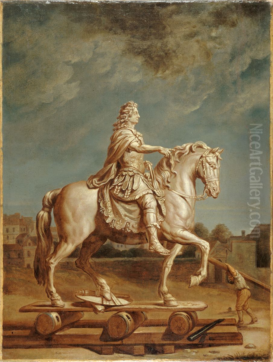Transport sur la place Louis-le-Grand de la statue de Louis XIV de Girardon Oil Painting by Rene-Antoine Houasse