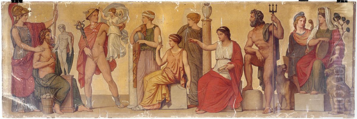 Promethee modelant le premier homme, composition provenant de l'atrium de la maison pompeienne du prince Napoleon Oil Painting by Sebastien Cornu