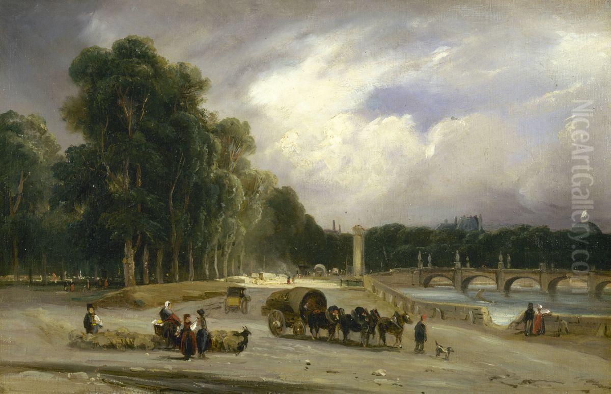 Le Cours-la-Reine, vers 1828 Oil Painting by Theodore Gudin