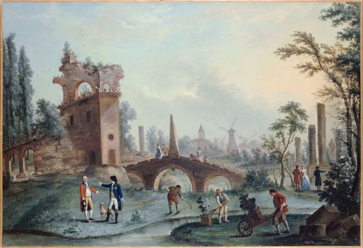 Vue des jardins de Monceau Oil Painting by Louis Carrogis Carmontelle