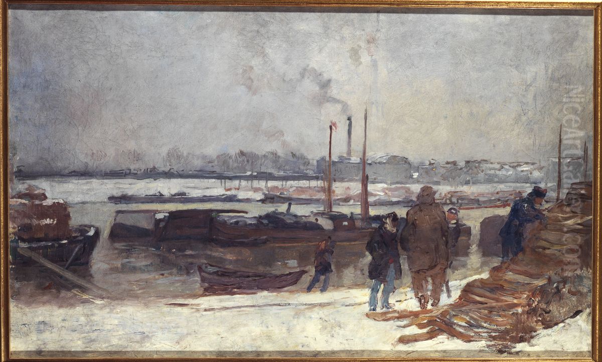 La Seine, au quai d'Austerlitz, effet de neige Oil Painting by Auguste-Louis Lepere