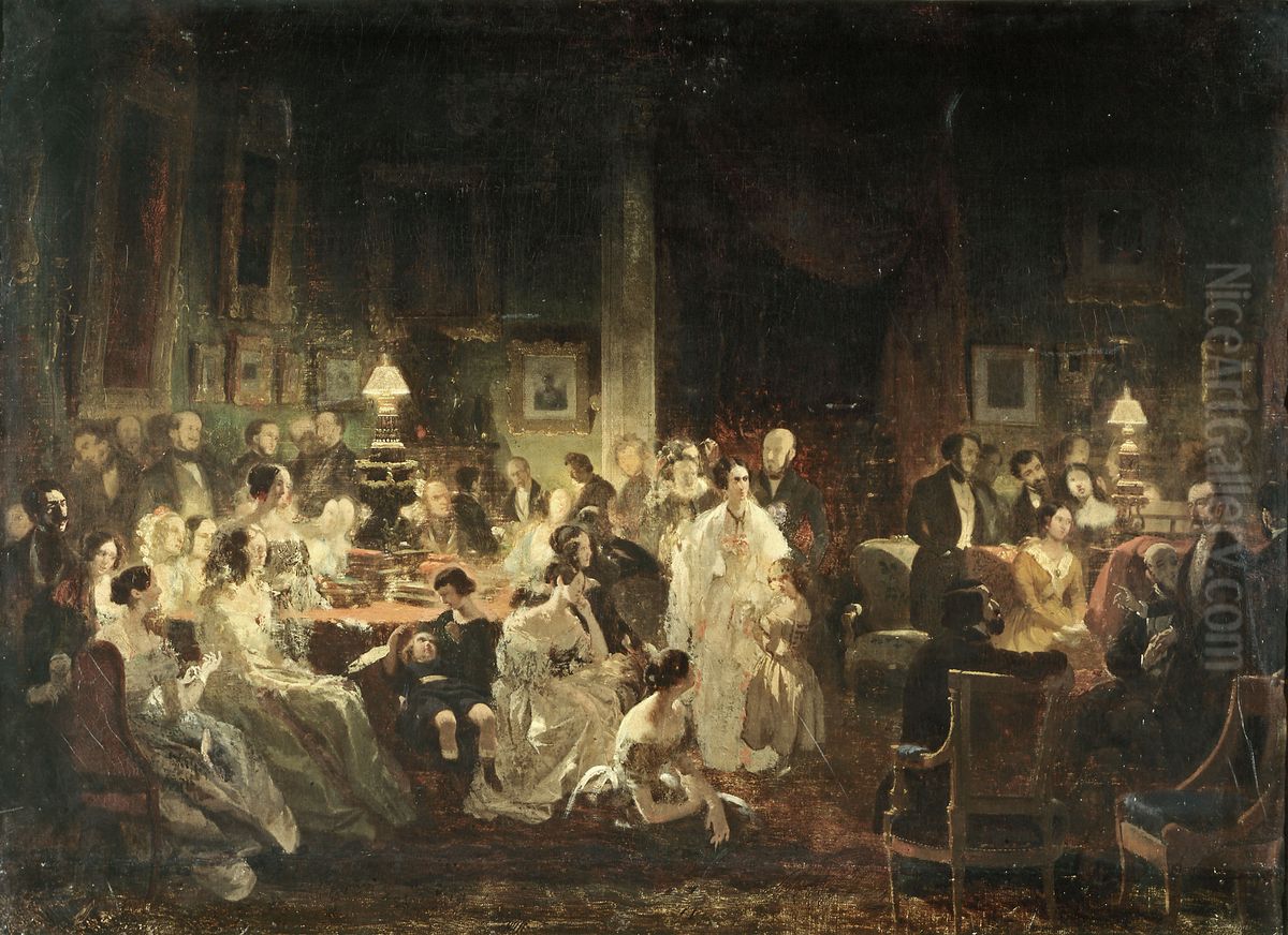 Le Salon de M Irisson, le soir du 19 aout 1839 Oil Painting by Prosper Lafaye