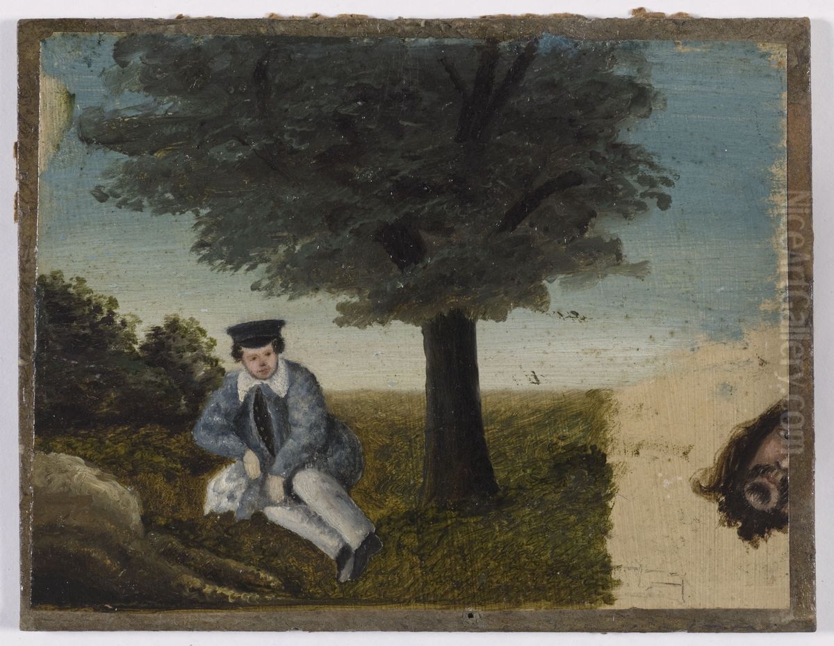 Autoportrait de Gustave Courbet a l'age de quatorze ans ; fragment de tete barbue Oil Painting by Gustave Courbet