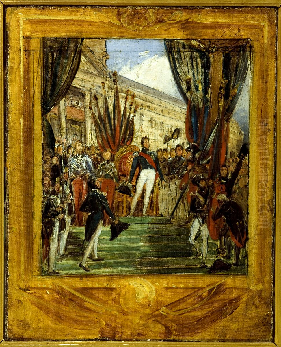 Louis-Philippe distribuant les drapeaux a la garde nationale de Paris et de la banlieue, au Champ-de-Mars, le 29 aout 1830 Oil Painting by Joseph-Desire Court