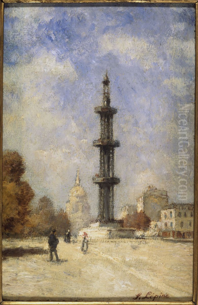 Le puits artesien de Grenelle, (place de Breteuil) Oil Painting by Stanislas Lepine