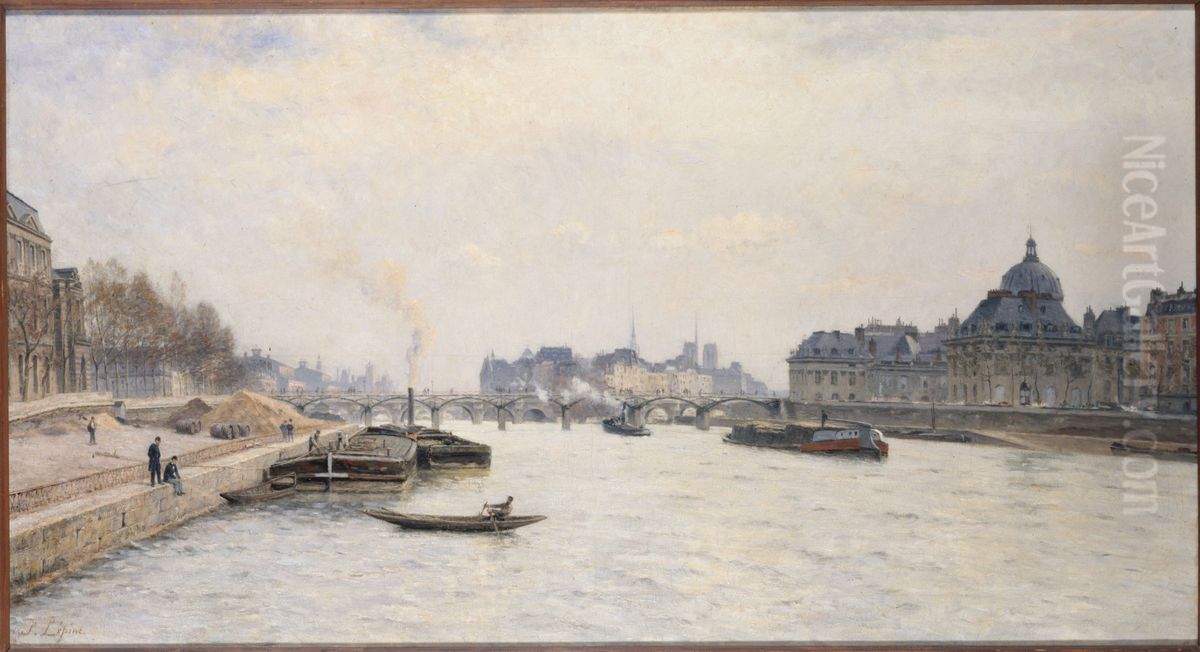 Le pont des Arts, vue du pont Royal Oil Painting by Stanislas Lepine