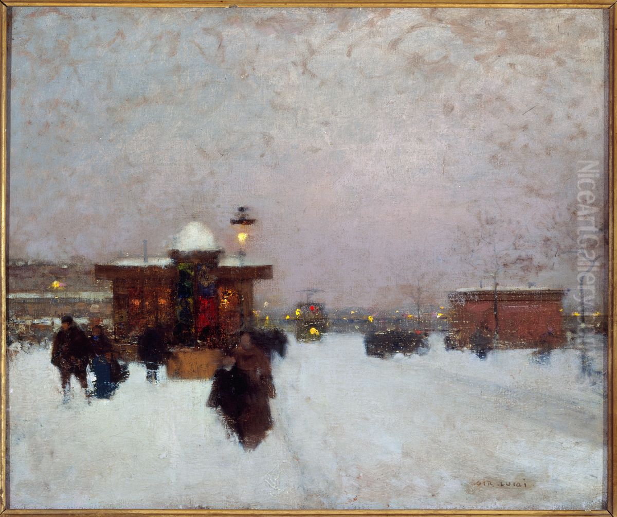 Porte Maillot ; effet de neige, la nuit Oil Painting by Francois-Joseph Luigi Loir