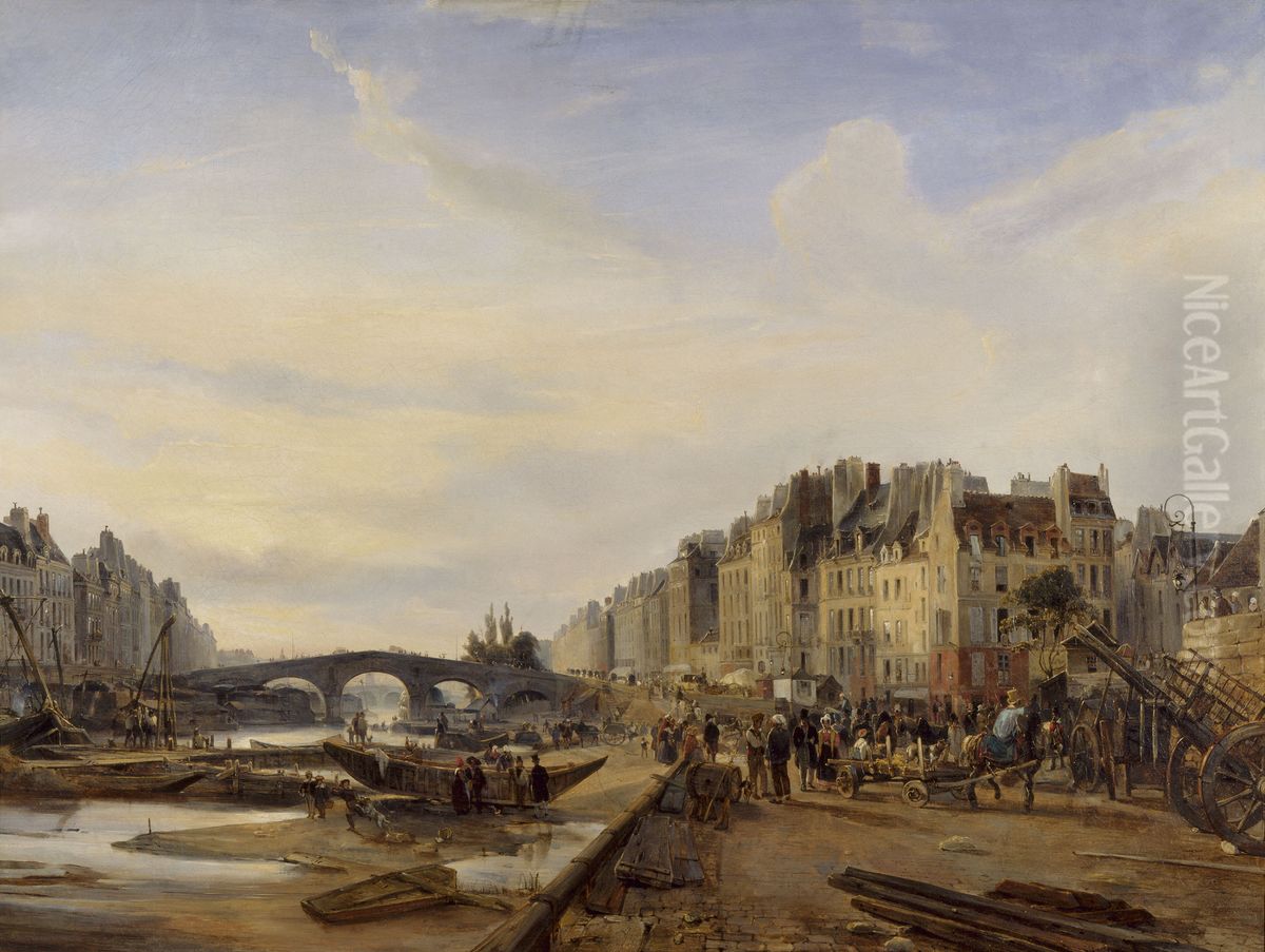 Le Pont-Marie et le port Saint-Paul Oil Painting by Charles Louis Mozin