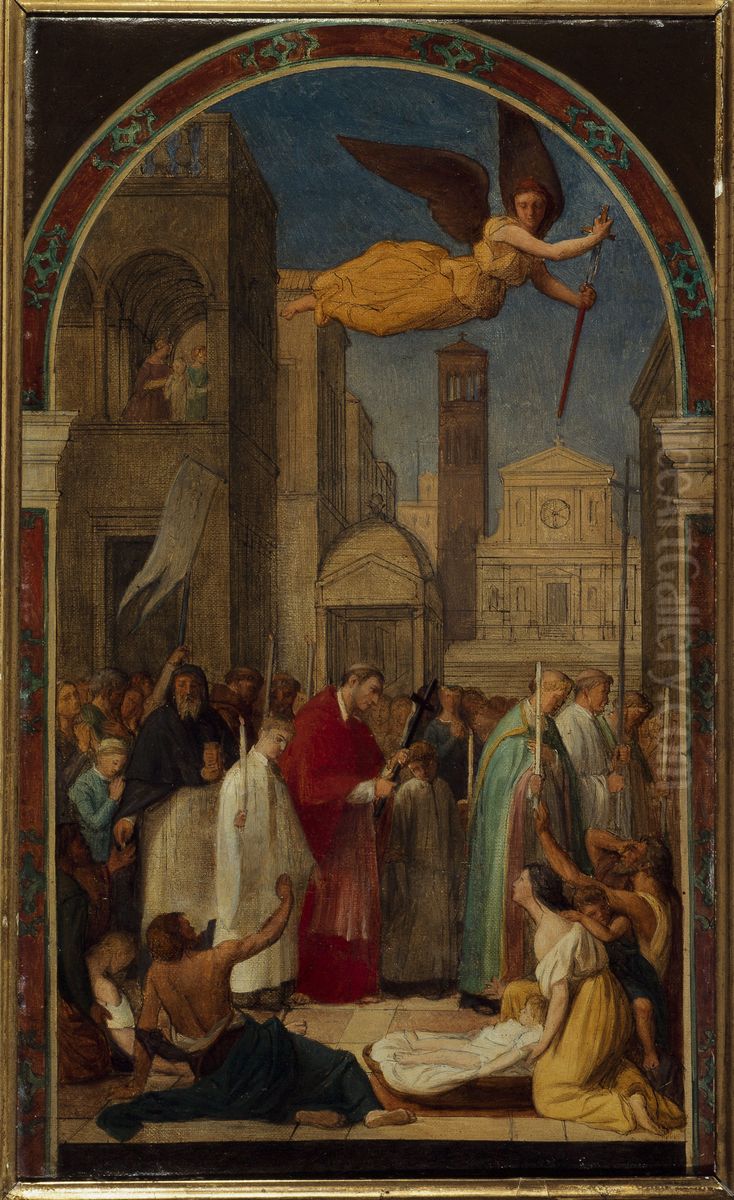 Procession de saint Charles Borromee pendant la peste de Milan Esquisse pour la peinture murale de l'eglise Saint-Sulpice Oil Painting by Auguste Pichon