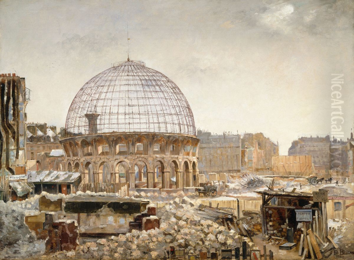 La demolition de la Halle au ble Oil Painting by Henri Ferdinand Bellan