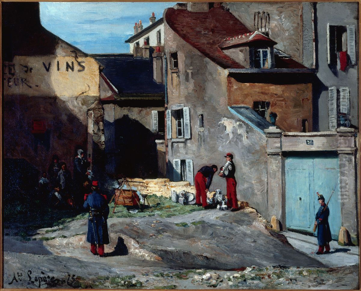 Episode de la Commune, rue des Rosiers, a Montmartre Oil Painting by Auguste-Louis Lepere