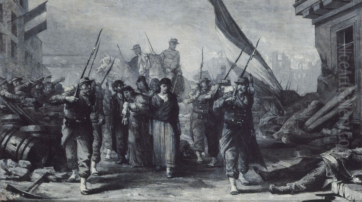 Incendie de l'Hotel de Ville en 1871 Oil Painting by Edouard Toudouze