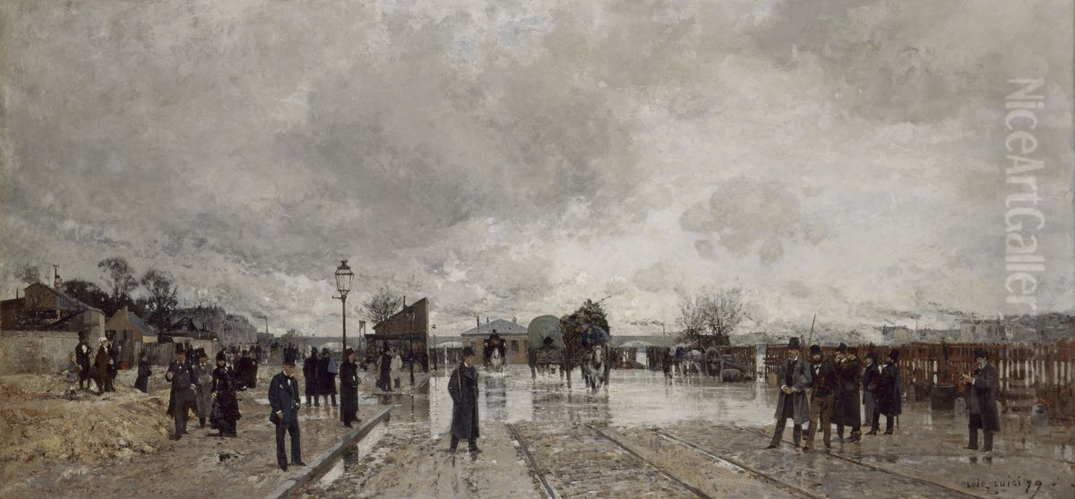 Un coin de Bercy pendant l'inondaton Oil Painting by Francois-Joseph Luigi Loir