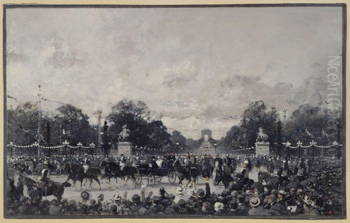 Visite des souverains russes a Paris ; le cortege officiel passant place de la Concorde, le 6 octobre 1896 Oil Painting by Francois-Joseph Luigi Loir